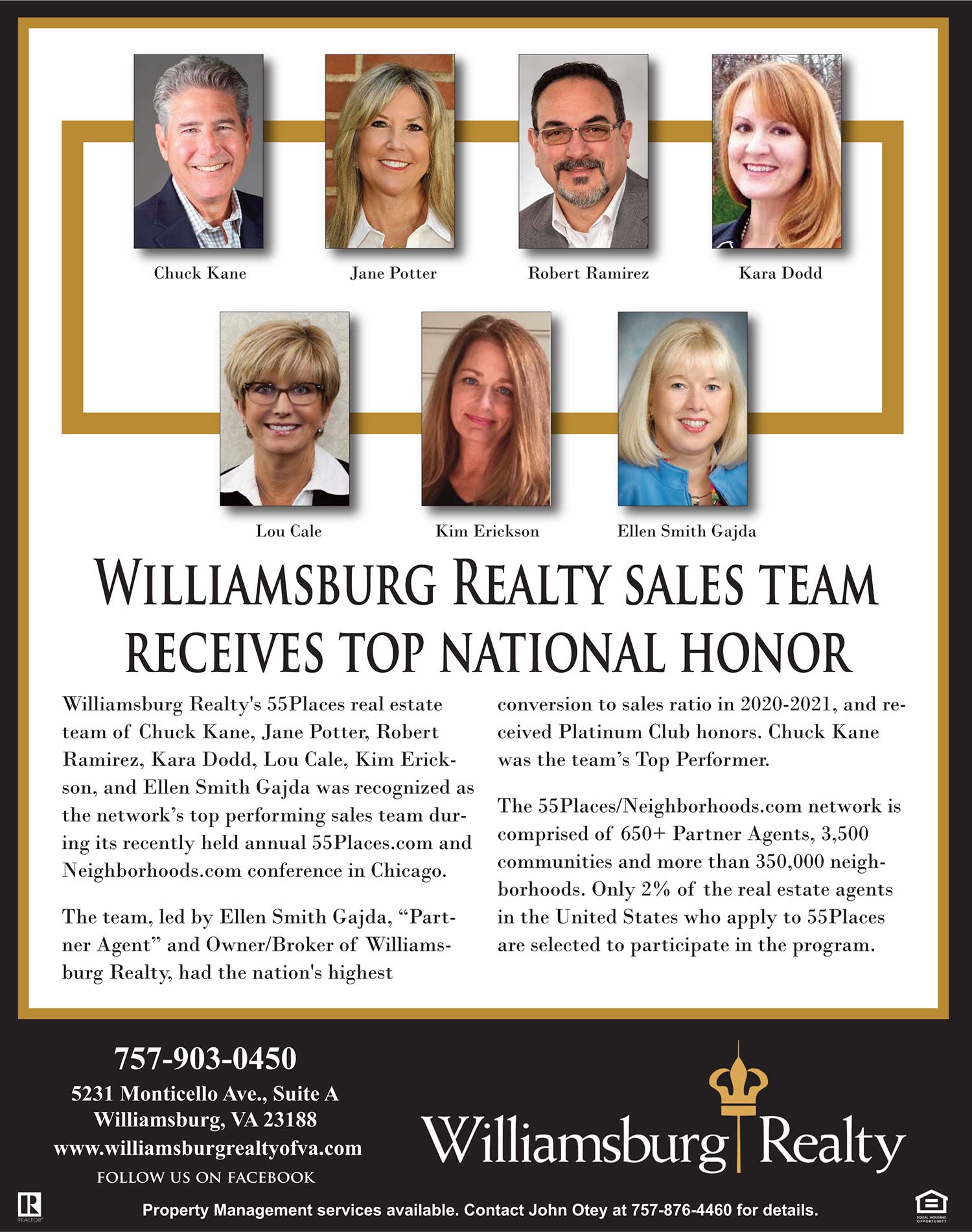 Williamsburg Realty Sales Team Received Top National Honor